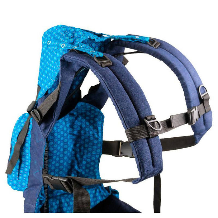African Baby Carrier Denim-Shweshwe Deluxe (Carrier includes all accessories. carry bag, detachable moonbag)