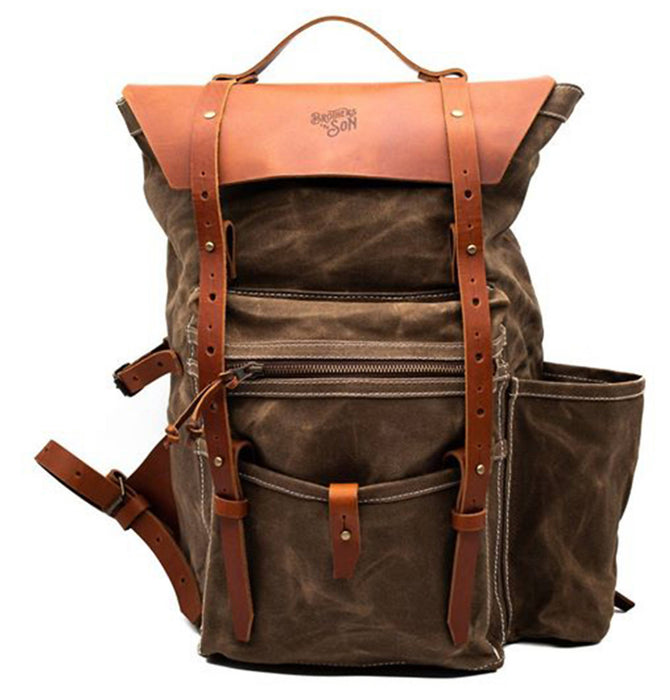 Brothers & Son The Wayfarer Aloe Green Canvas and Leather Backpack