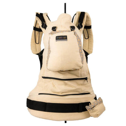 African Baby Carrier Denim-Shweshwe Deluxe (Carrier includes all accessories. carry bag, detachable moonbag)