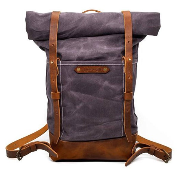 Brothers & Son The Pioneer Ash Blue Canvas and Leather Backpack